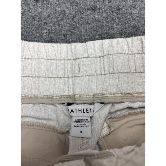 Athleta Pants Womens 4 Beige Cabo Linen Jogger Elastic Waist Zip Pockets Casual - Picture 2 of 9